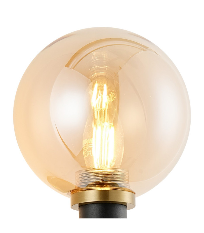 Placid Switched Wall Light 1 Light E14 15cm Round Glass Shade Brass Amber Plated & Satin Black-6