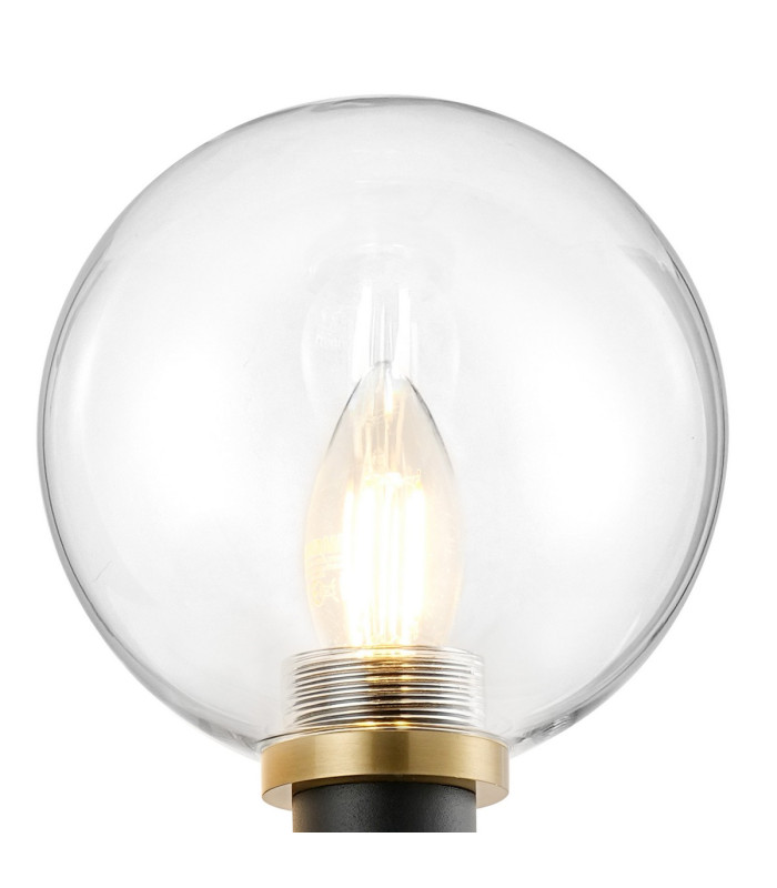 Placid Switched Wall Light 1 Light E14 15cm Round Glass Shade Brass Clear & Satin Black-6