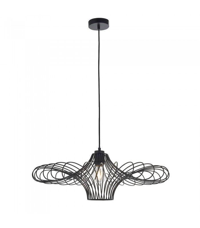 1 Light Wire Ceiling Pendant Matt Black, E27 - 1
