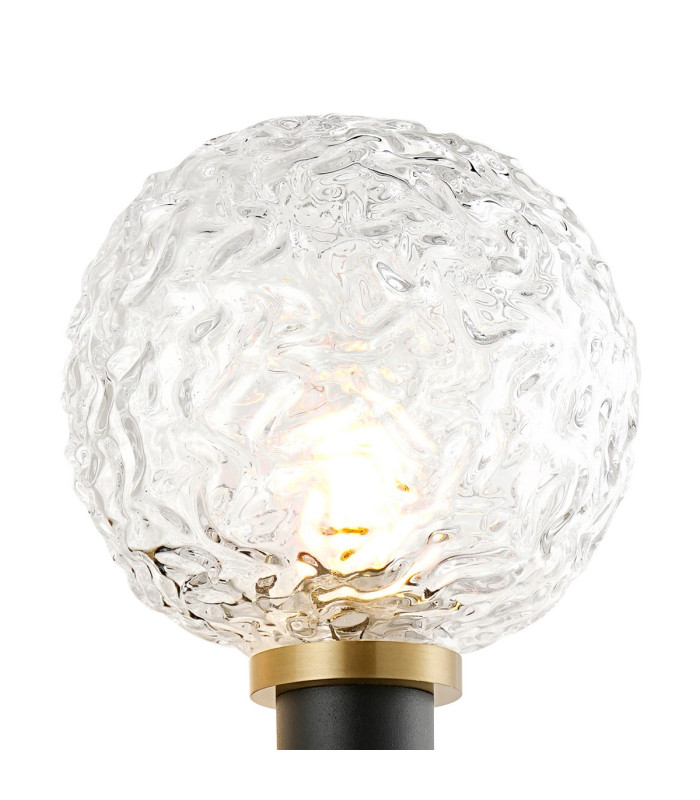 Placid Switched Wall Light 1 Light E14 15cm Round Textured Crumple Glass Shade Brass Clear & Satin Black-6