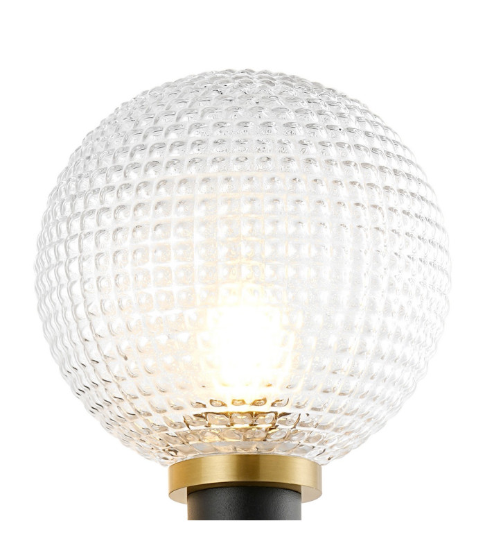 Placid Switched Wall Light 1 Light E14 15cm Round Textured Diamond Pattern Glass Shade Brass Clear & Satin Black-6