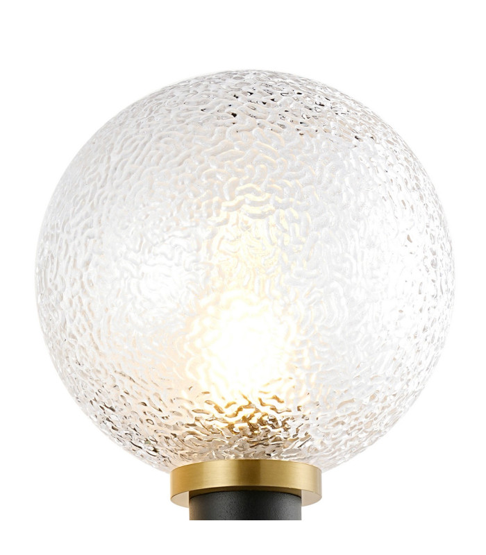 Placid Switched Wall Light 1 Light E14 15cm Round Dimpled Glass Shade Brass Clear & Satin Black-6