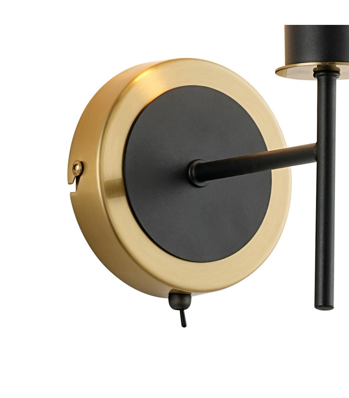 Placid Switched Wall Light 1 Light E14 15cm Round White & Grey Marble Effect Glass Shade Brass & Satin Black Framework-5