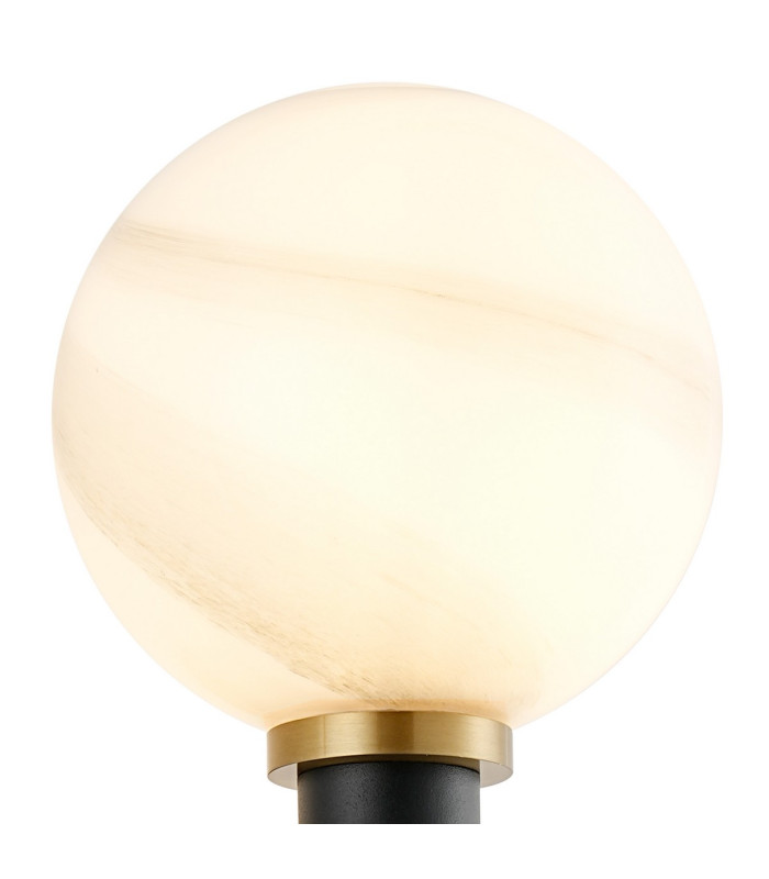 Placid Switched Wall Light 1 Light E14 15cm Round White & Grey Marble Effect Glass Shade Brass & Satin Black Framework-6