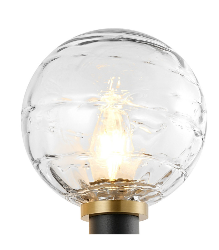 Placid Switched Wall Light 1 Light E14 15cm Round Textured Melting Glass Shade Brass Clear & Satin Black-6