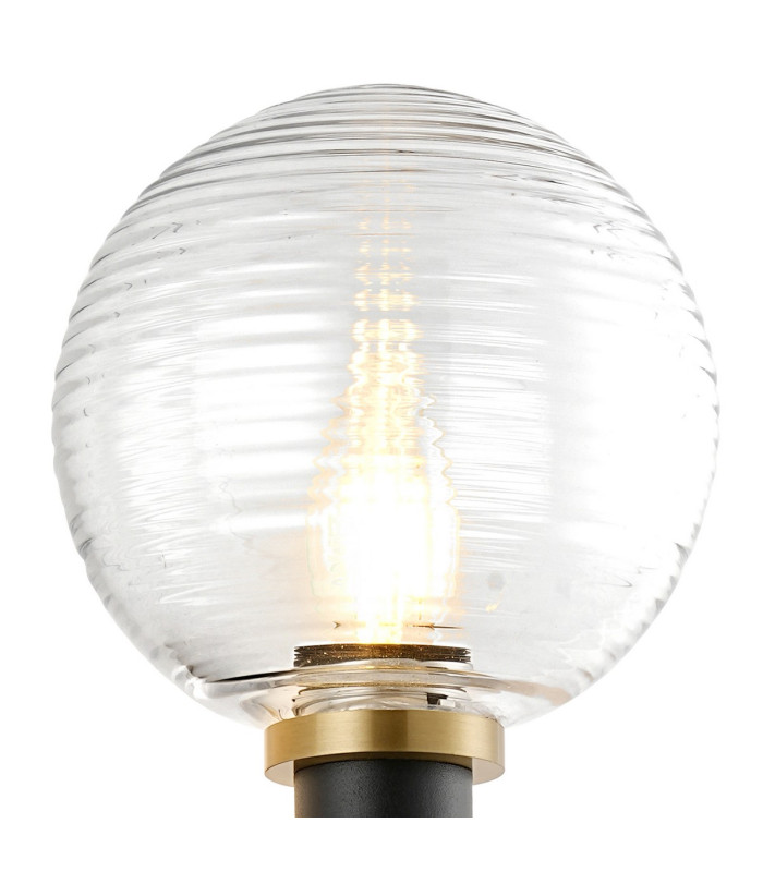 Placid Switched Wall Light 1 Light E14 15cm Round Ribbed Glass Shade Brass Clear & Satin Black-6