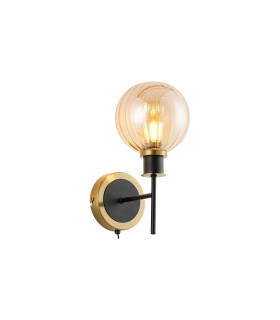 Placid Switched Wall Light 1 Light E14 15cm Round Segment Glass Shade Brass Amber Plated & Satin Black-1
