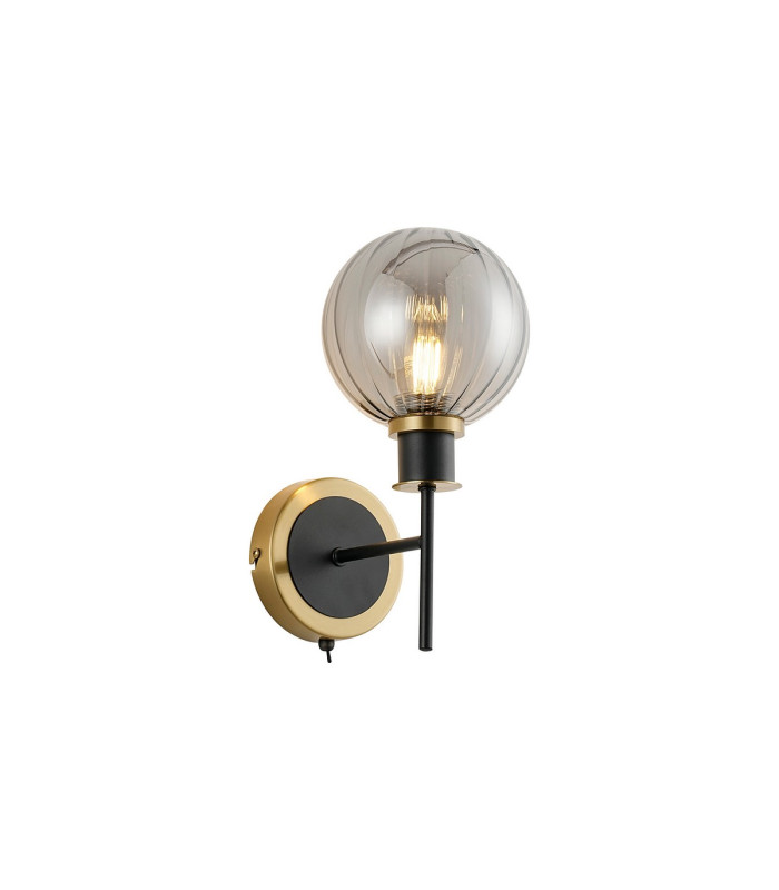 Placid Switched Wall Light 1 Light E14 15cm Round Segment Glass Shade Brass Smoke Plated & Satin Black-1