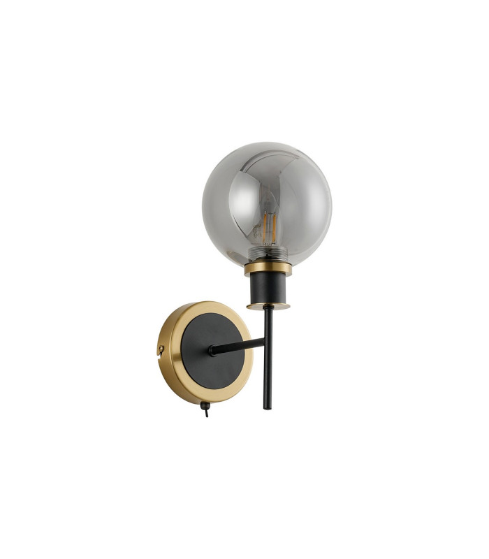 Placid Switched Wall Light 1 Light E14 15cm Round Glass Shade Brass Smoke Plated & Satin Black-4