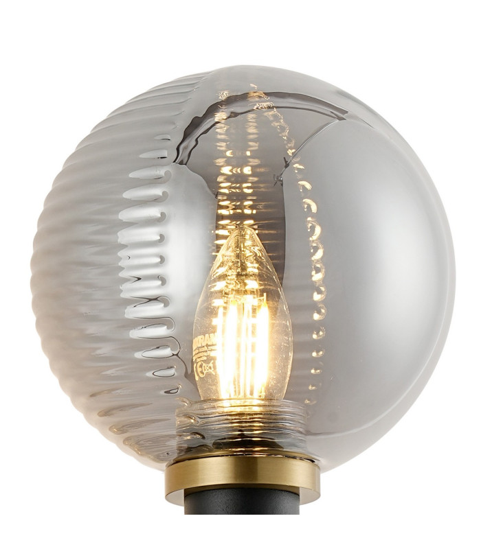 Placid Switched Wall Light 1 Light E14 15cm Round Textured Smooth / Ribbed Glass Shade Brass Smoke Plated & Satin Black-6