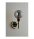 Placid Switched Wall Light 1 Light E14 15cm Round Textured Smooth / Ribbed Glass Shade Brass Smoke Plated & Satin Black-7