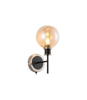 Placid Switched Wall Light 1 Light E14 15cm Round Glass Shade Satin Nickel Amber Plated & Satin Black-1