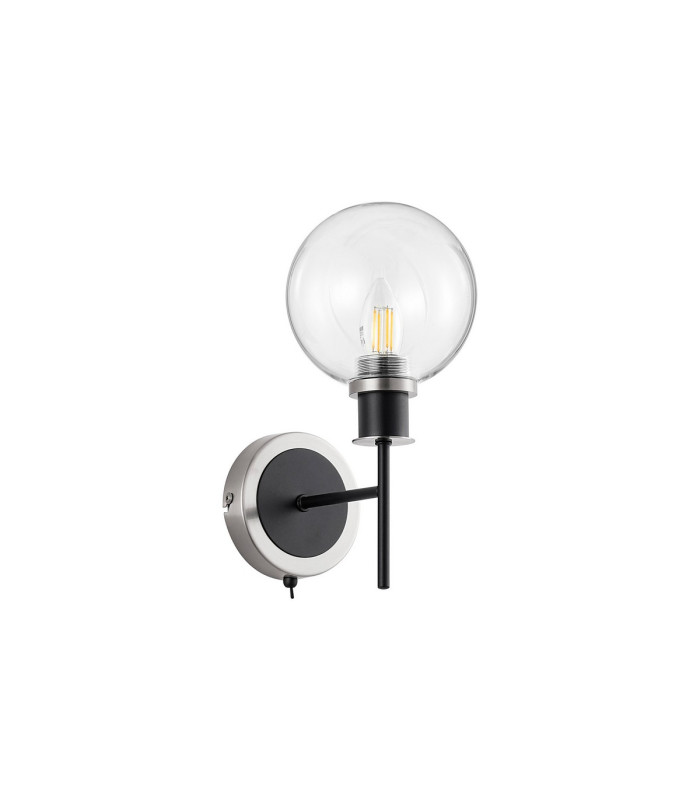 Placid Switched Wall Light 1 Light E14 15cm Round Glass Shade Satin Nickel Clear & Satin Black-4