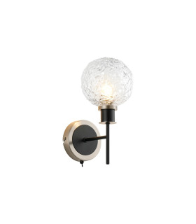 Placid Switched Wall Light 1 Light E14 15cm Round Textured Crumple Glass Shade Satin Nickel Clear & Satin Black-1