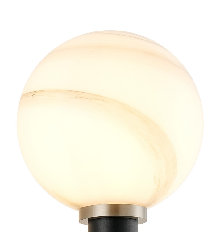 Placid Switched Wall Light E14 15cm Round White & Grey Marble Effect Glass Shade Satin Nickel & Satin Black Framework-6