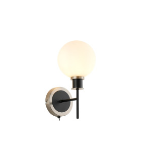 Placid Switched Wall Light 1 Light E14 15cm Round Glass Shade Satin Nickel Opal & Satin Black-1