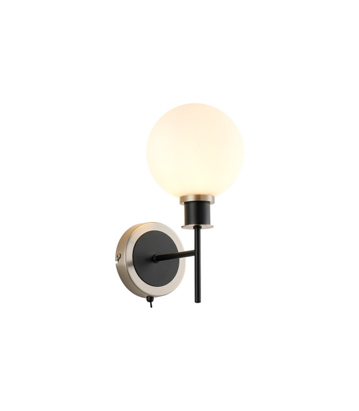Placid Switched Wall Light 1 Light E14 15cm Round Glass Shade Satin Nickel Opal & Satin Black-1
