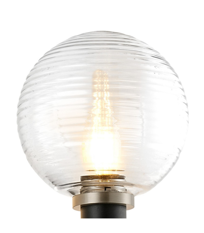 Placid Switched Wall Light 1 Light E14 15cm Round Ribbed Glass Shade Satin Nickel Clear & Satin Black-6