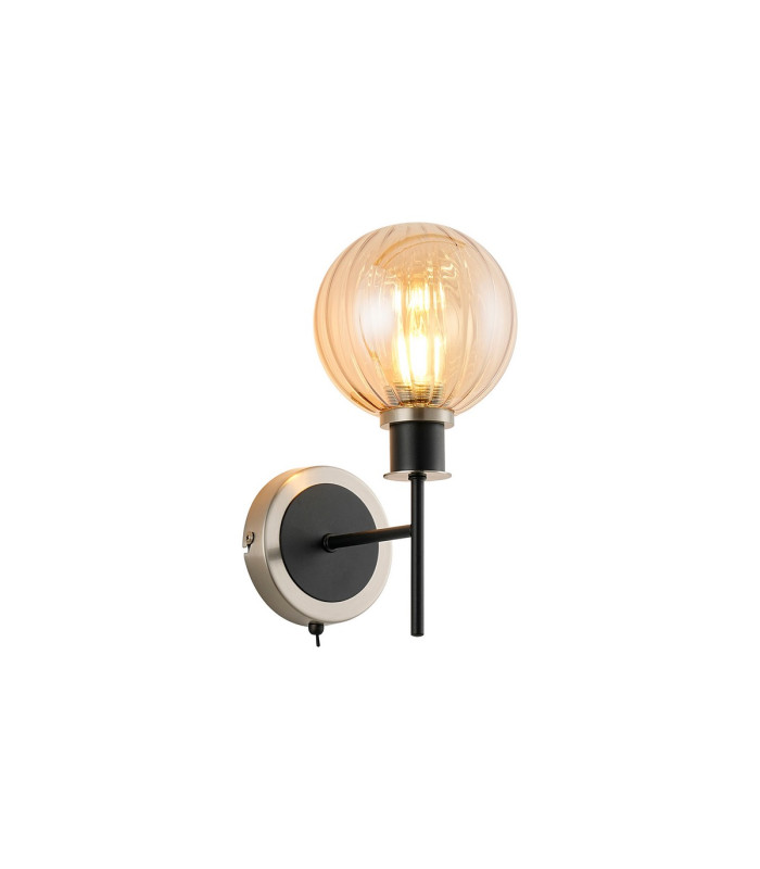 Placid Switched Wall Light 1 Light E14 15cm Round Segment Glass Shade Satin Nickel Amber Plated & Satin Black-1