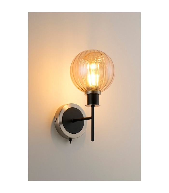 Placid Switched Wall Light 1 Light E14 15cm Round Segment Glass Shade Satin Nickel Amber Plated & Satin Black-3