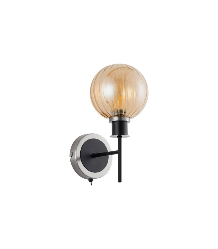 Placid Switched Wall Light 1 Light E14 15cm Round Segment Glass Shade Satin Nickel Amber Plated & Satin Black-4