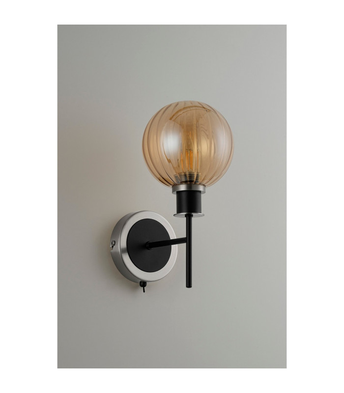Placid Switched Wall Light 1 Light E14 15cm Round Segment Glass Shade Satin Nickel Amber Plated & Satin Black-7