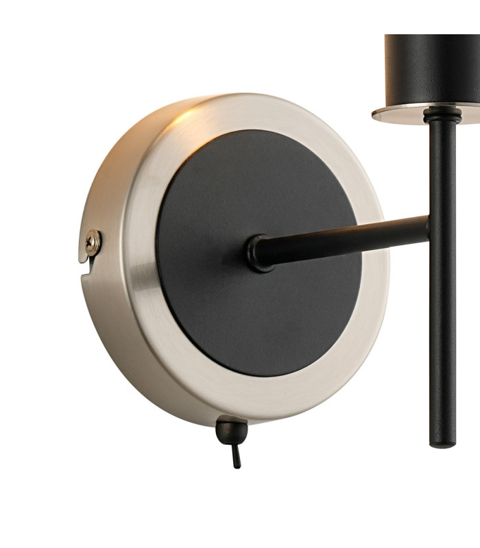 Placid Switched Wall Light 1 Light E14 15cm Round Segment Glass Shade Satin Nickel Clear & Satin Black-5