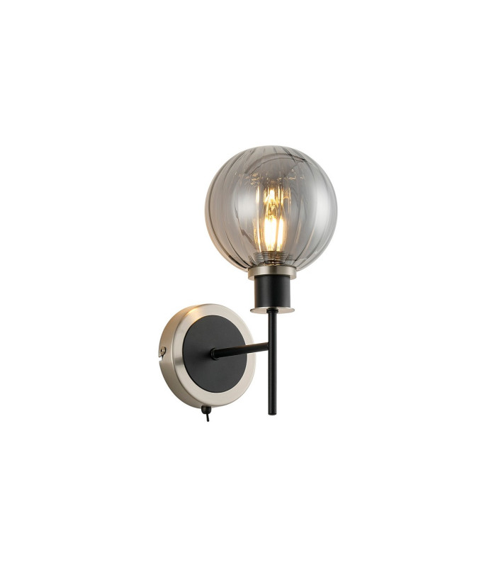 Placid Switched Wall Light 1 Light E14 15cm Round Segment Glass Shade Satin Nickel Smoke Plated & Satin Black-1