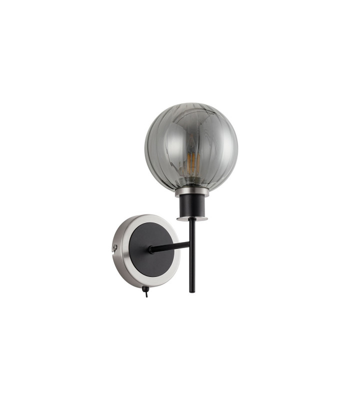 Placid Switched Wall Light 1 Light E14 15cm Round Segment Glass Shade Satin Nickel Smoke Plated & Satin Black-4