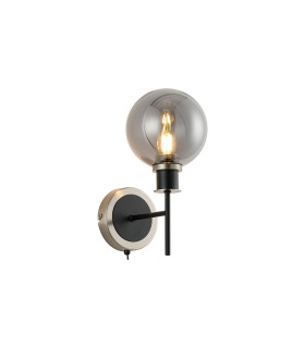 Placid Switched Wall Light 1 Light E14 15cm Round Glass Shade Satin Nickel Smoke Plated & Satin Black-1
