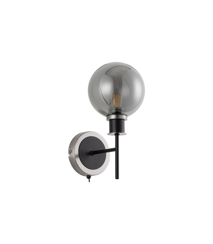 Placid Switched Wall Light 1 Light E14 15cm Round Glass Shade Satin Nickel Smoke Plated & Satin Black-4
