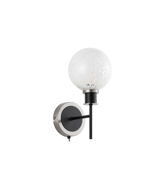 Placid Switched Wall Light 1 Light E14 15cm Round Speckled Glass Shade Satin Nickel White & Satin Black-4