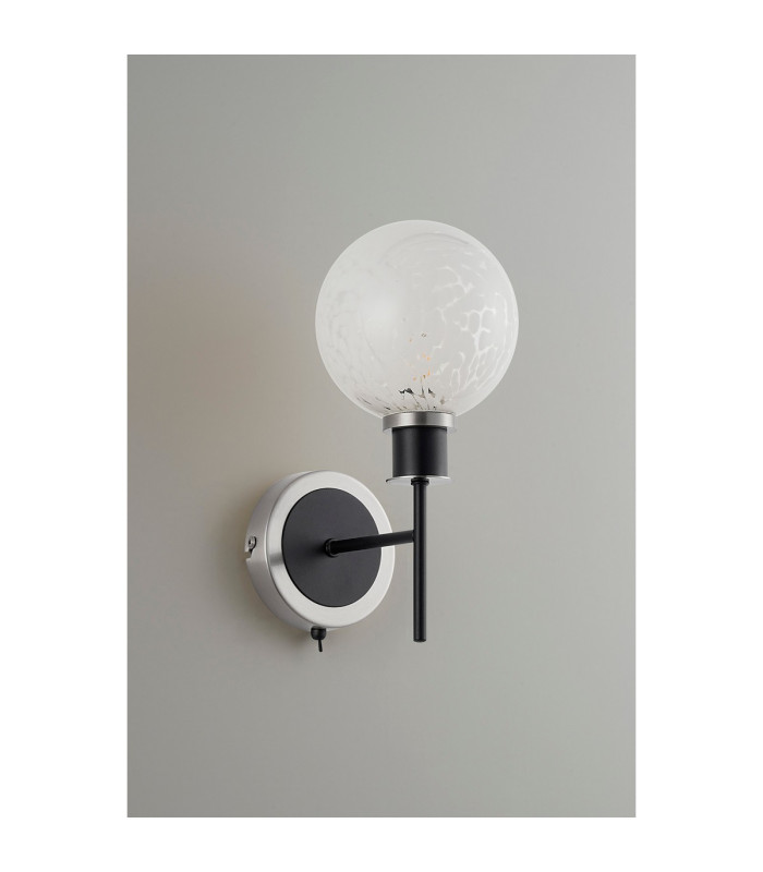 Placid Switched Wall Light 1 Light E14 15cm Round Speckled Glass Shade Satin Nickel White & Satin Black-7