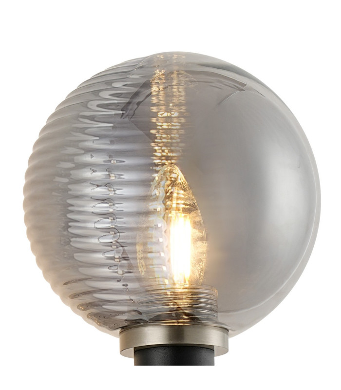 Placid Switched Wall Light E14 15cm Round Textured Smooth/Ribbed Glass Shade Satin Nickel Smoke Plated & Satin Black-6