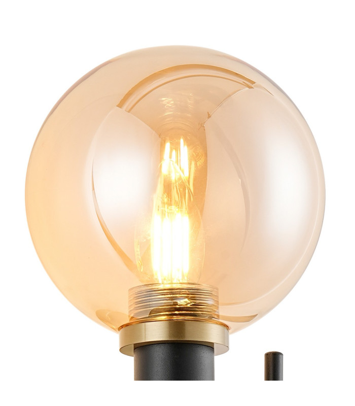 Placid Switched Wall Light 2 Light E14 15cm Round Glass Shade Brass Amber Plated & Satin Black-6