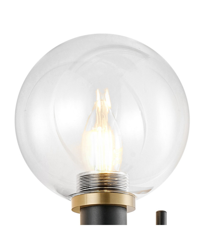 Placid Switched Wall Light 2 Light E14 15cm Round Glass Shade Brass Clear & Satin Black-6