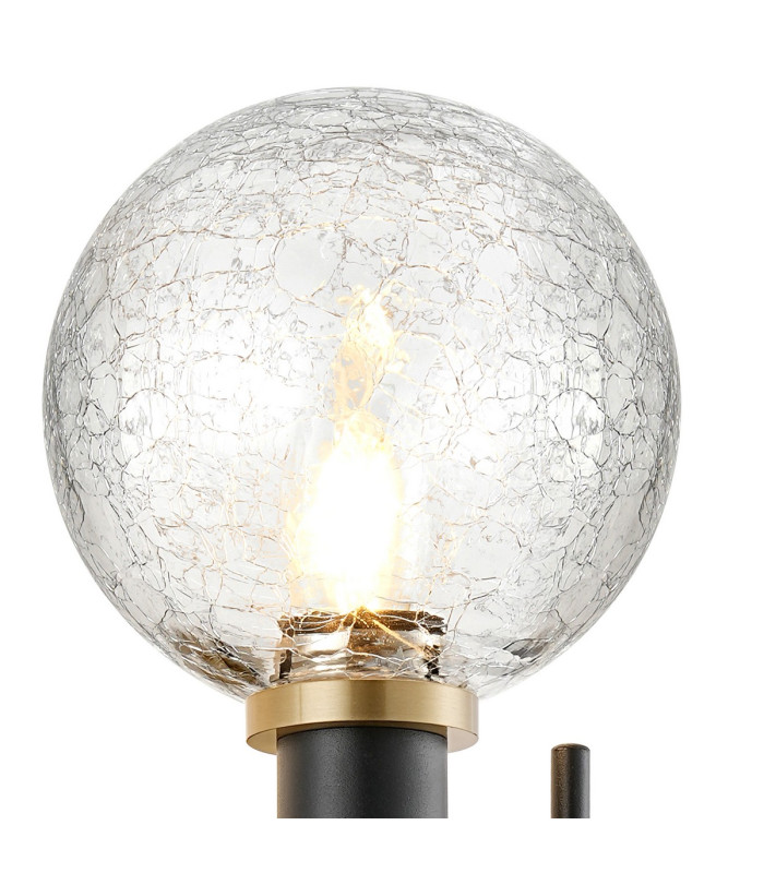 Placid Switched Wall Light 2 Light E14 15cm Round Crackled Glass Shade Brass Clear & Satin Black-6
