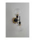 Placid Switched Wall Light 2 Light E14 15cm Round Textured Crumple Glass Shade Brass Clear & Satin Black-7