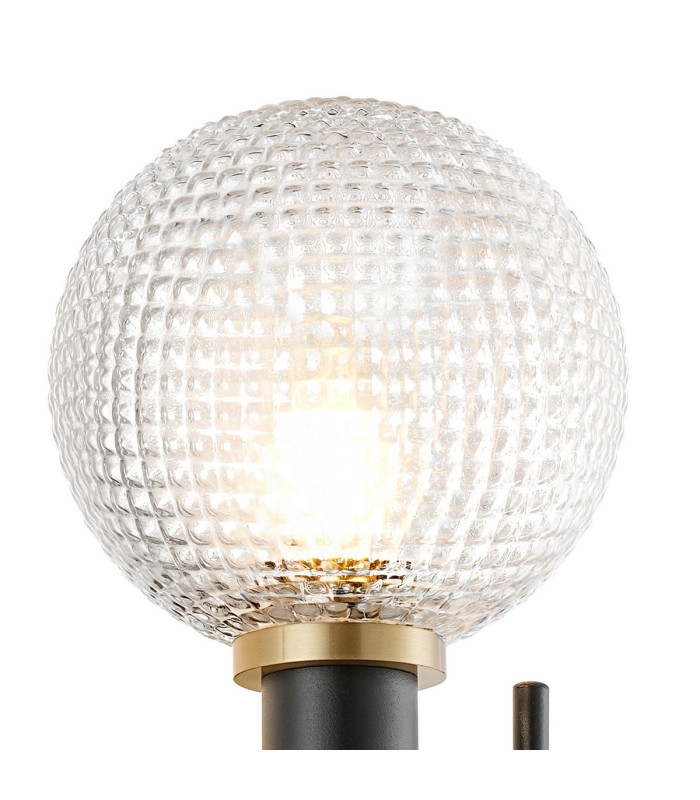 Placid Switched Wall Light 2 Light E14 15cm Round Textured Diamond Pattern Glass Shade Brass Clear & Satin Black-6