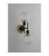 Placid Switched Wall Light 2 Light E14 15cm Round Textured Diamond Pattern Glass Shade Brass Clear & Satin Black-7