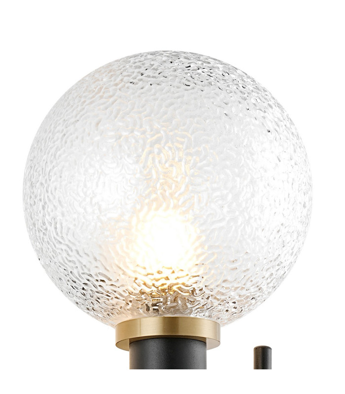 Placid Switched Wall Light 2 Light E14 15cm Round Dimpled Glass Shade Brass Clear & Satin Black-6