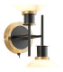 Placid Switched Wall Light 2 Light E14 15cm Round White & Grey Marble Effect Glass Shade Brass & Satin Black Framework-8