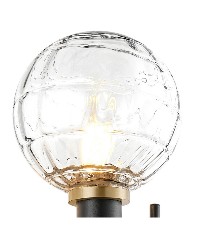 Placid Switched Wall Light 2 Light E14 15cm Round Textured Melting Glass Shade Brass Clear & Satin Black-6