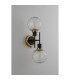 Placid Switched Wall Light 2 Light E14 15cm Round Textured Melting Glass Shade Brass Clear & Satin Black-7
