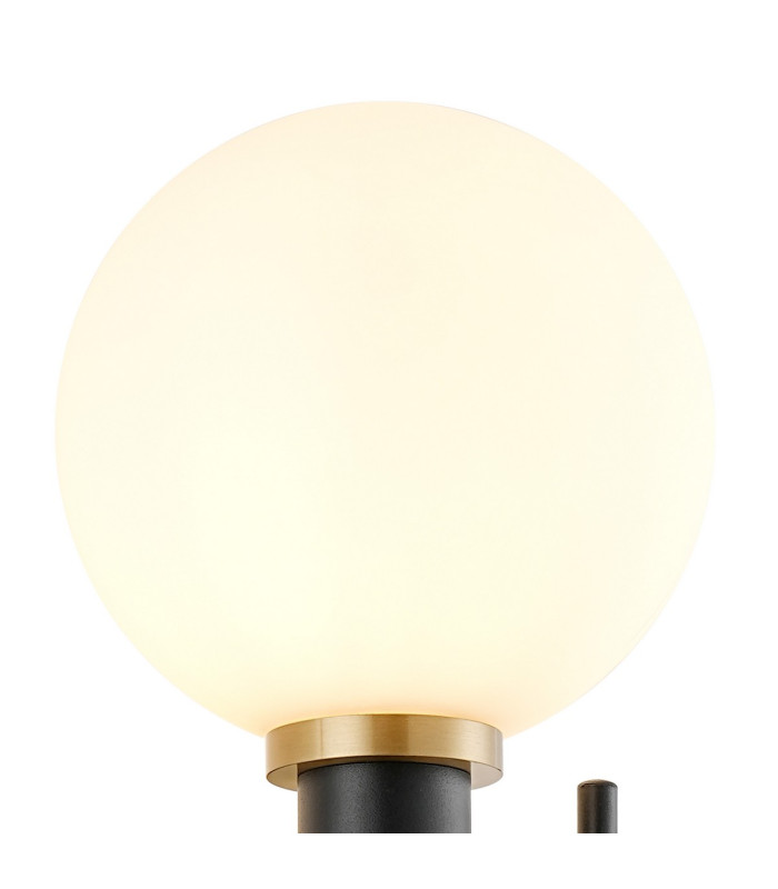 Placid Switched Wall Light 2 Light E14 15cm Round Glass Shade Brass Opal & Satin Black-6