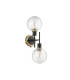 Placid Switched Wall Light 2 Light E14 15cm Round Ribbed Glass Shade Brass Clear & Satin Black-4