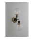 Placid Switched Wall Light 2 Light E14 15cm Round Ribbed Glass Shade Brass Clear & Satin Black-7