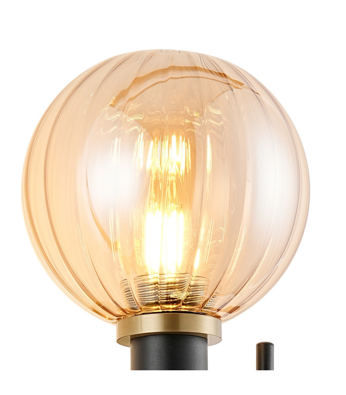 Placid Switched Wall Light 2 Light E14 15cm Round Segment Glass Shade Brass Amber Plated & Satin Black-6