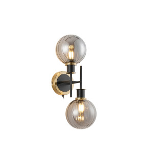 Placid Switched Wall Light 2 Light E14 15cm Round Segment Glass Shade Brass Smoke Plated & Satin Black-1