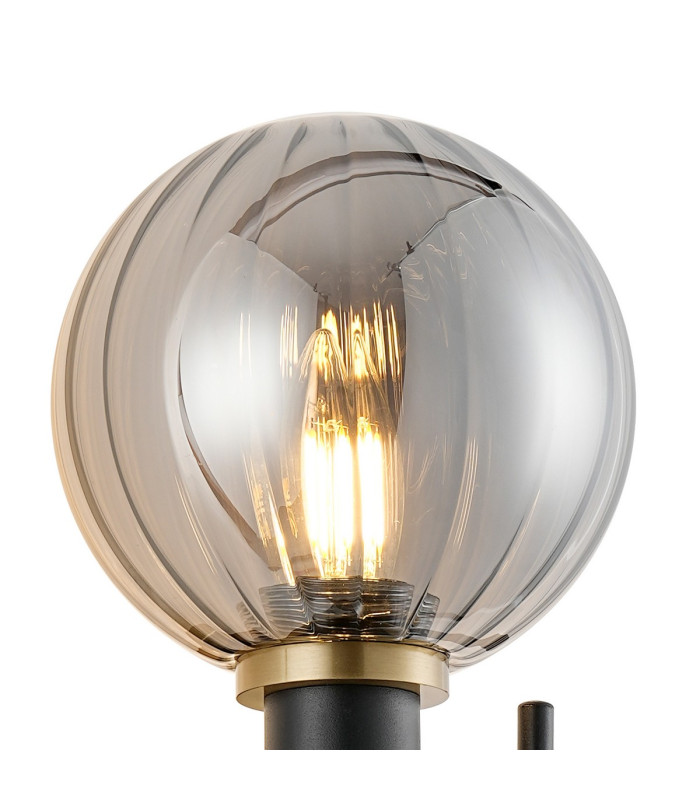 Placid Switched Wall Light 2 Light E14 15cm Round Segment Glass Shade Brass Smoke Plated & Satin Black-6